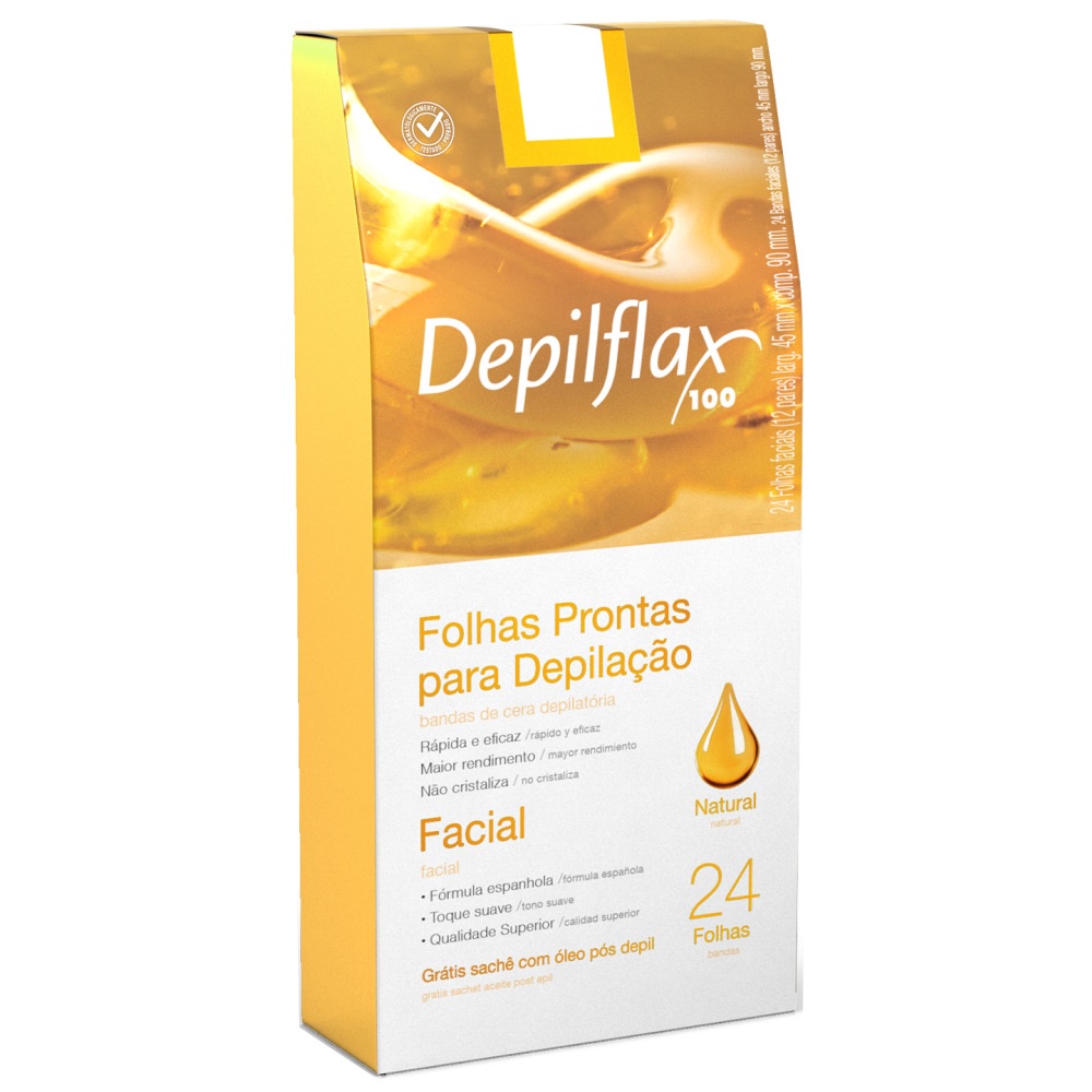 FOLHAS PRONTAS FACIAIS NATURAL COM EXTRATOR DE MEL 24UN DEPILAÇÃO DEPILFLAX