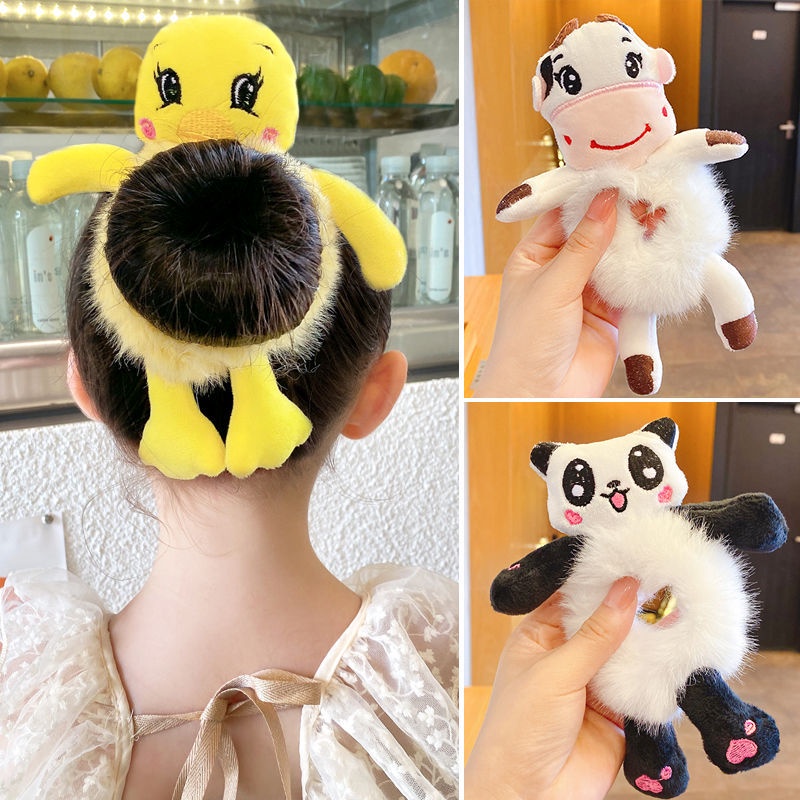 KidsNewbea Crianças Cabelo Gravata Cabelo Meninas Gravata Pelúcia Desenho animado Boneca Fofo Coelho Cabeça Gravata