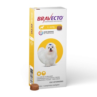 Antipulgas e Carrapatos MSD Bravecto Cães de 2 a 4,5 kg 112,5mg em Oferta na Shopee