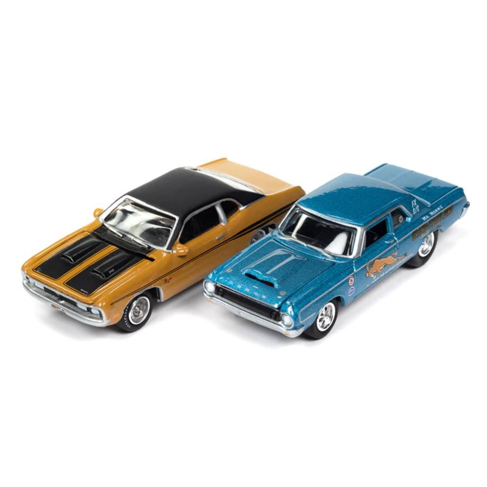 Set Miniaturas c/ 2 Carros Dodge 330 "Tribute" (1964) / Dodge Demon GSS (1971) - Mr. Norm Grand Spaulding - 1:64 - Johnny Lightning