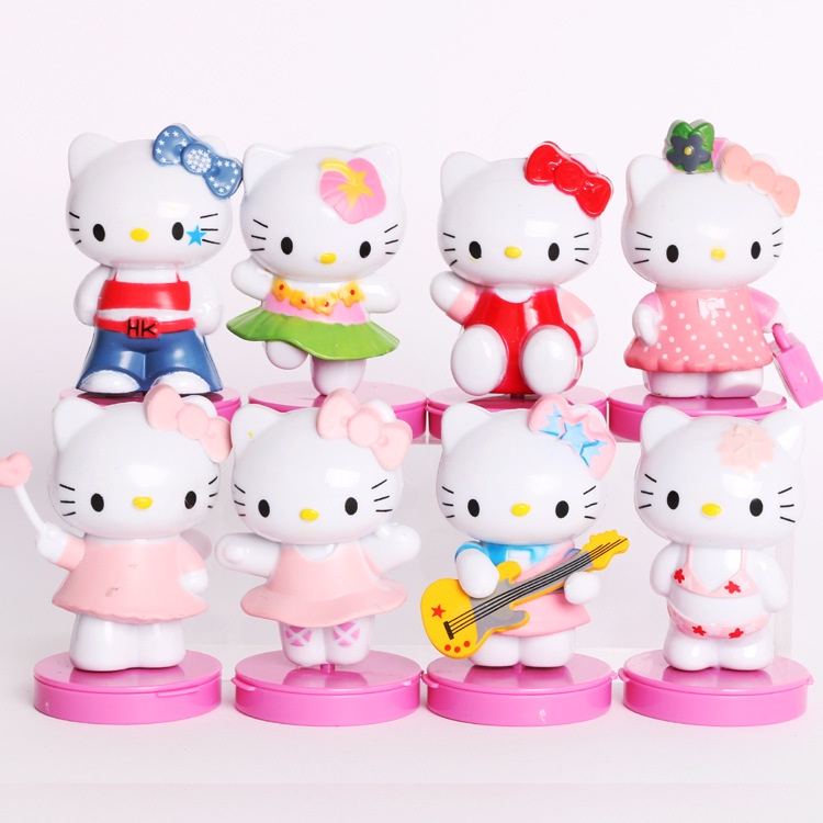 8 Pçs/Set Olá Kitty Decoração De Bolo De Aniversário Bonito Ornamento Conjunto De em Oferta na Shopee