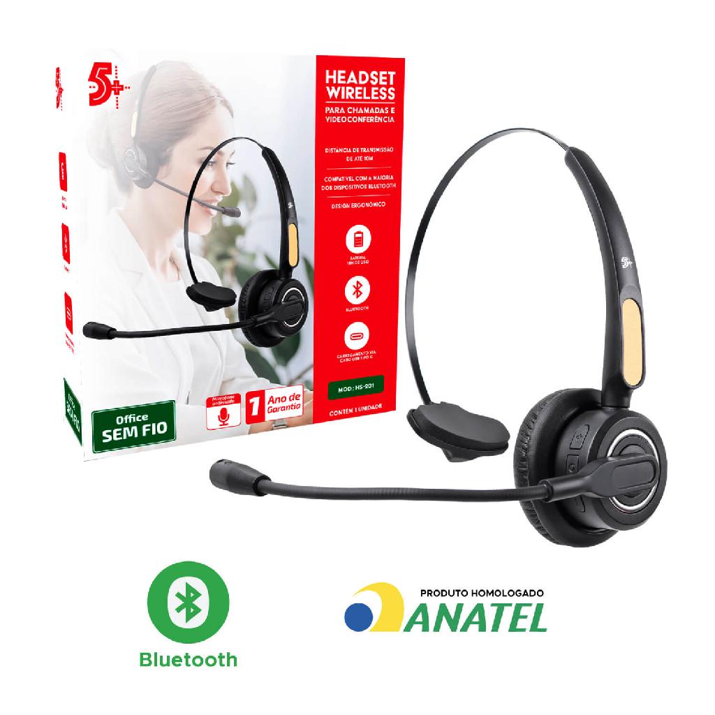 Fone Headset Home Office S/ Fio Bluetooth Wireless c/ Anatel