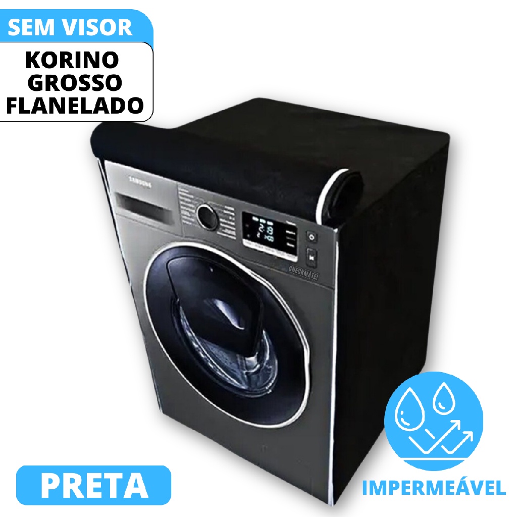 Capa Para Máquina Lava e Seca Frontal LG Samsung Electrolux 9 kg 10 kg 11 kg Corino Flanelado Com Zíper Cor Preto
