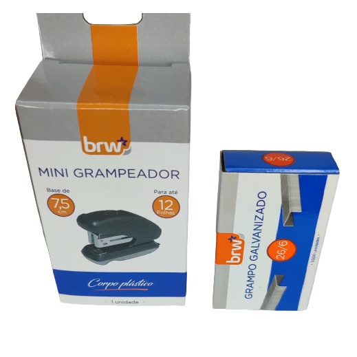 Grampeador Mini para até 12 folhas + 1000 Grampos 26/06 - BRW