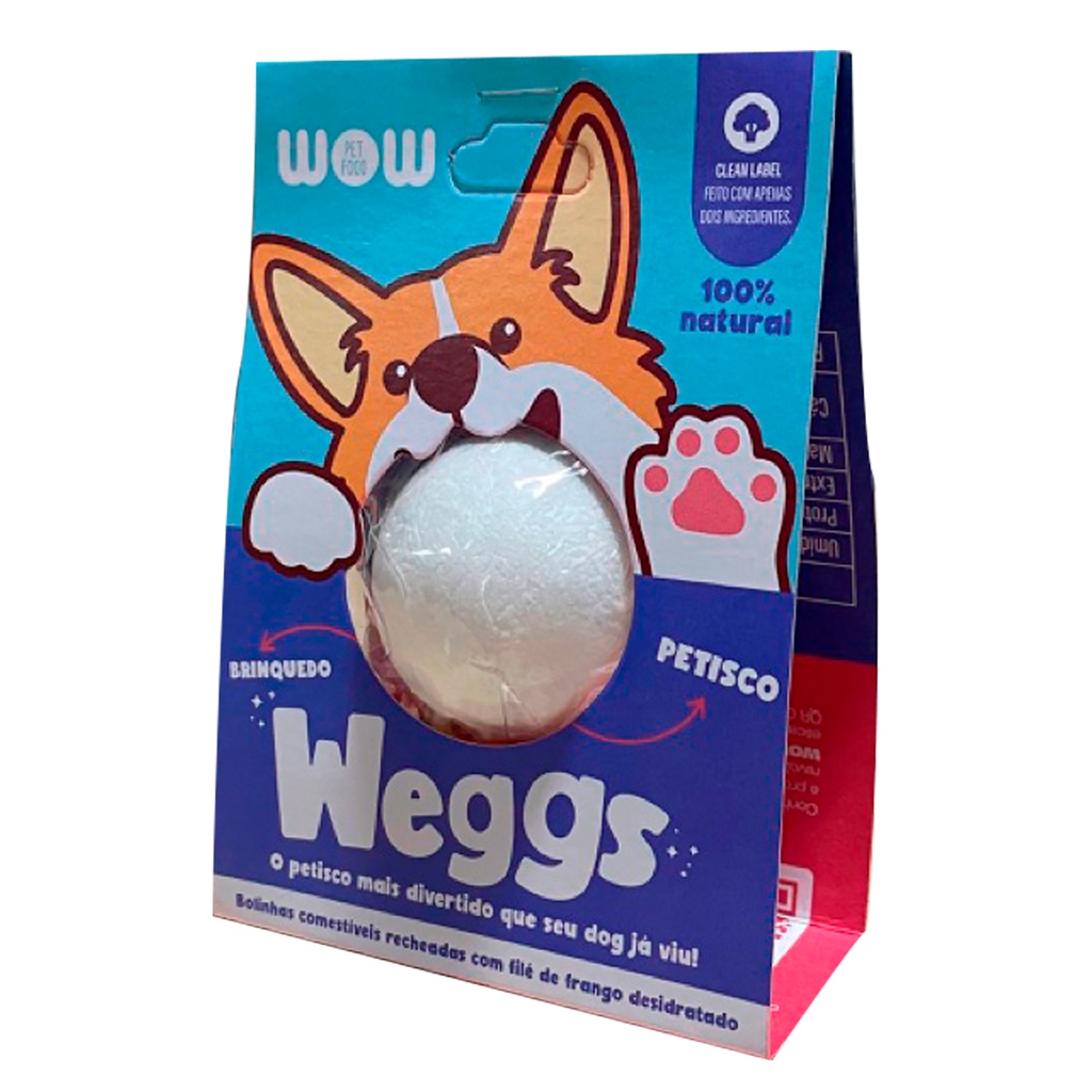 Bolinha Petisco Natural Comestível Frango Weggs Wow Pet