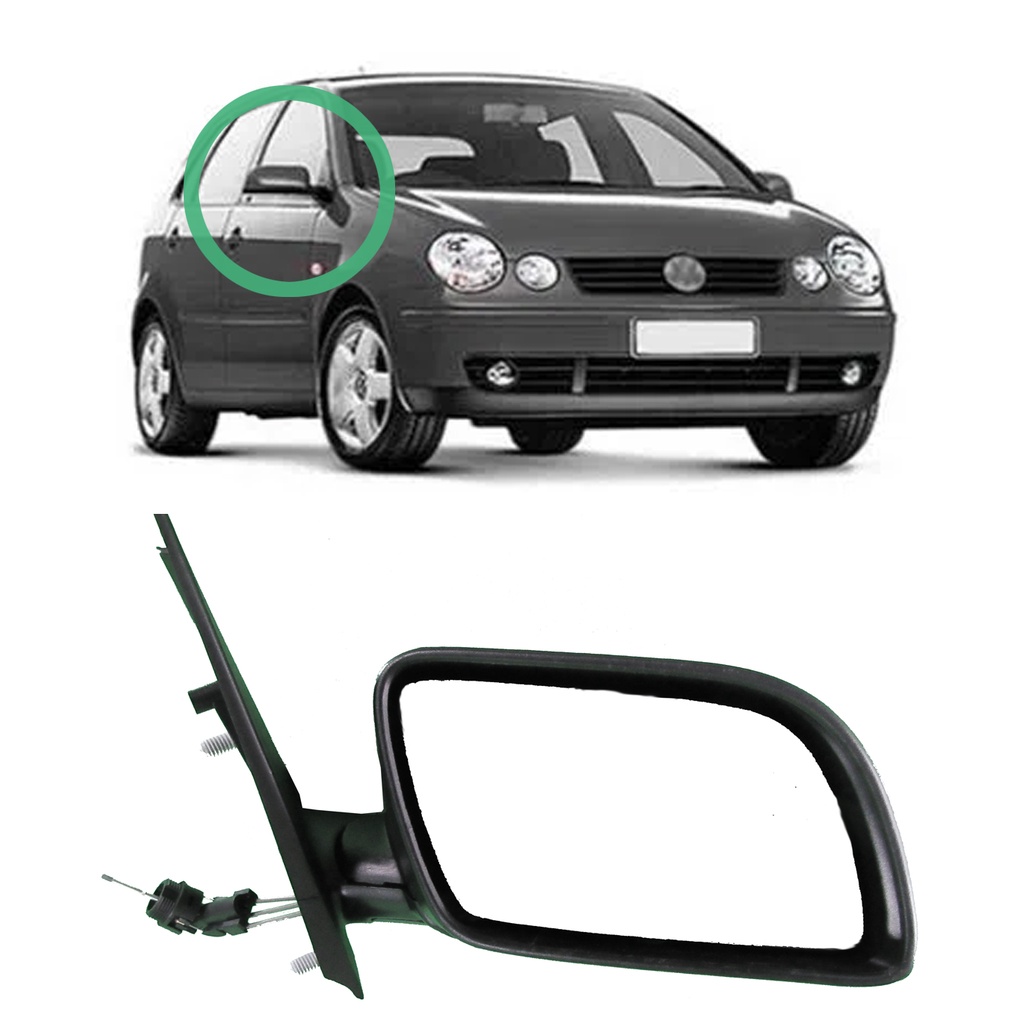 Retrovisor VW Polo 2002 2003 2004 2005 2006 2007 2008 2009 Com Controle Manual