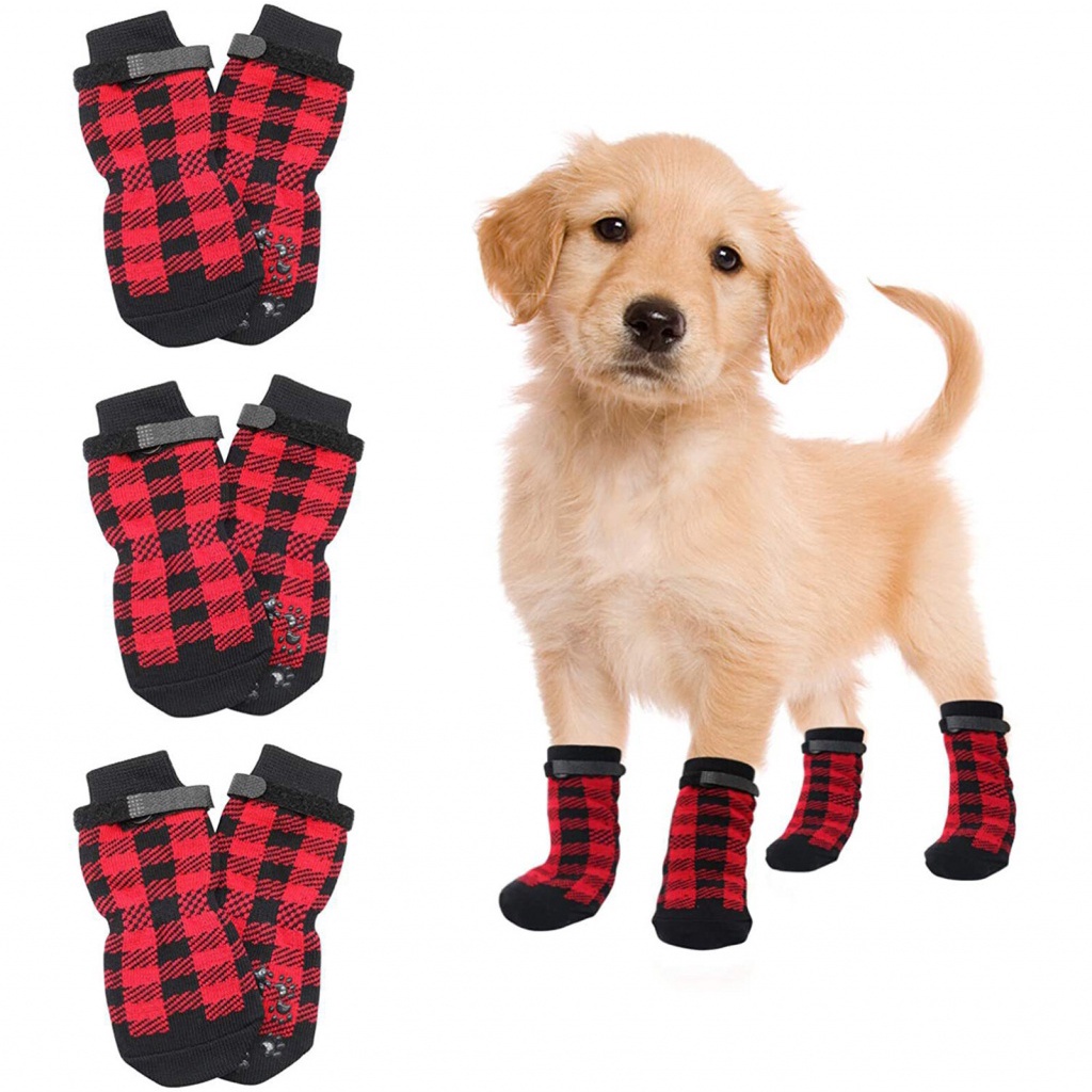 4Pcs Meias Para Cães Super Macias Fita Antiderrapante Fácil De Usar Algodão Decorativo Médios E Grandes Protetoras Patas Suprimentos Animais De Estimação Gatos