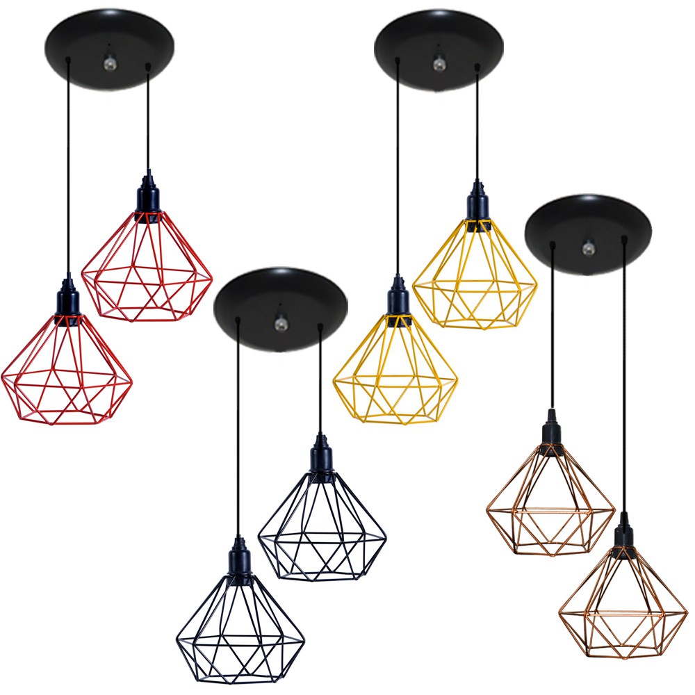 Luminária Pendente Aramado Retrô Modelo Diamante - 02 Juntos na mesma Canopla