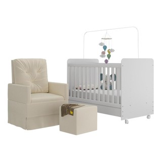 Berço Americano 3x1 com Poltrona de Amamentação e Puff Pimpolho Multimóveis MP4077 em Oferta na Shopee