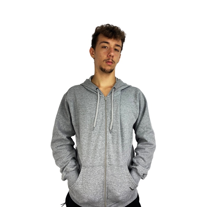 Casaco moletom canguru zíper masculino lovva cinza claro