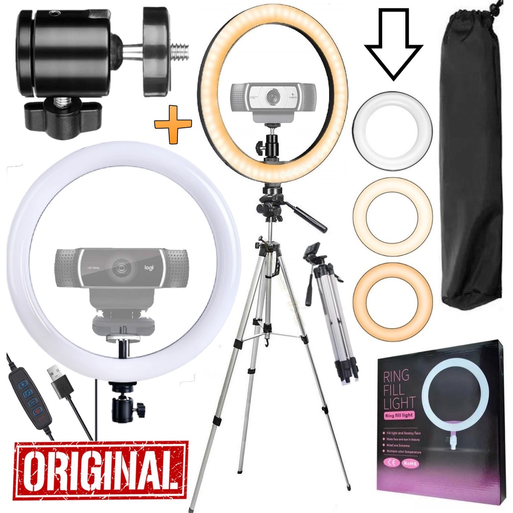 Ring Light Profissional Iluminador Anel Led Luz Tripé Grande + Suporte Para Webcam Lives Vídeo Aula Estúdio Home Office