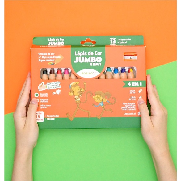 Estojo Lápis De Cor Giz de Cera Jumbo Aquarelável 1 multicor com Apontador e Pincel