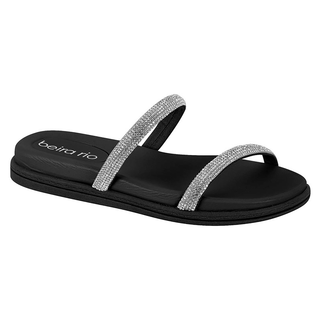 Sandália Feminina Rasteira Flat Chinelo Slide Beira Rio Conforto 8488.105 Strass Pedras Brilho Salto Baixo Anabela Macia Moda Confortável Casual Verão Antiderrapante Pedraria Aberta Atrás