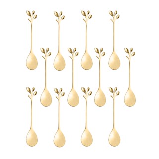 Conjunto 12 Colheres Aço Inox para Chá Leaves Dourado Bon Gourmet Wolff