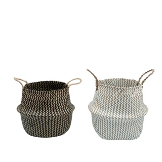 Kit 2 cestos organizadores multiuso decorativo branco e marrom seagrass - Oikos em Oferta na Shopee