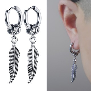 Brincos Populares Feather Hoop Moda Fria De Cavilha De Aço Inoxidável Mulheres Homens Jóias Estilo Punk Coreano
