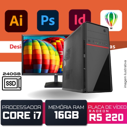 Kit Designer Gráfico - I7 16GB SSD 240GB com Placa de Vídeo e Monitor 22' Polegadas