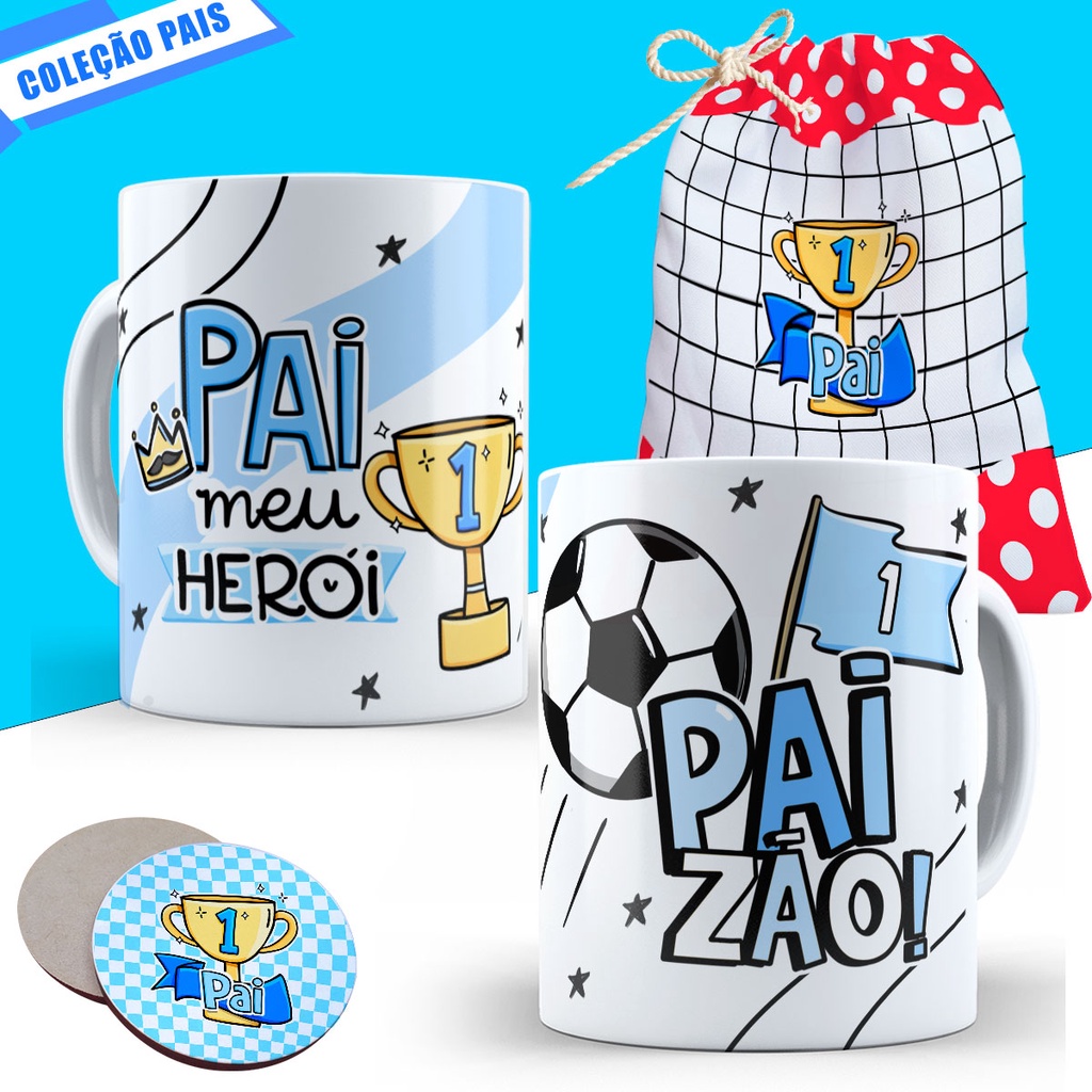 Caneca Dia dos Pais Personalizado Lembrancinha Presente Pai Padrasto Avô Avo Porcelana Cesta Porta Copo e Saquinho