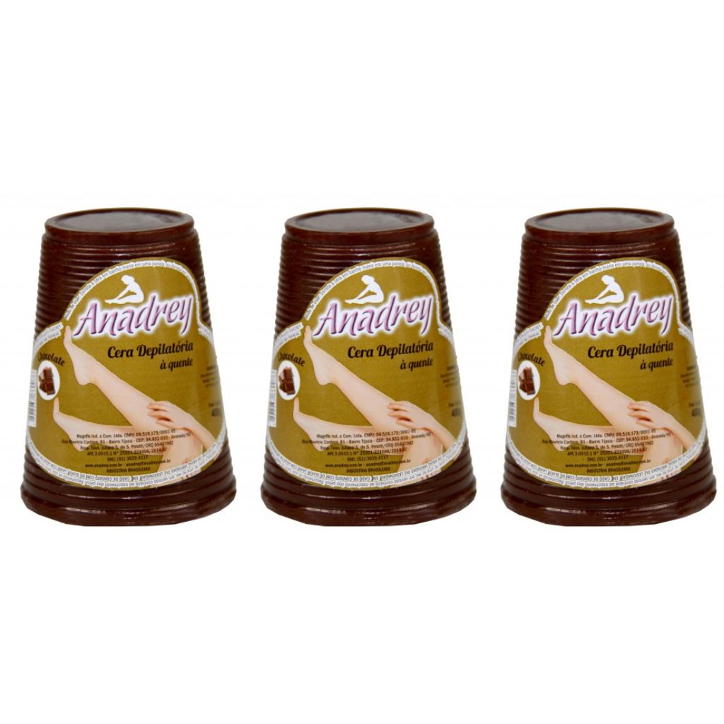 Kit 3 Cera Quente Chocolate Preto 400g Anadrey