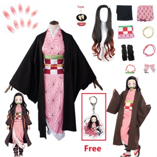 Nezuko Cosplay Anime Demon Slayer Kimetsu No Yaiba Fantasia E Acessórios Kamado Kimono Uniformes Roupas De Halloween em Oferta na Shopee