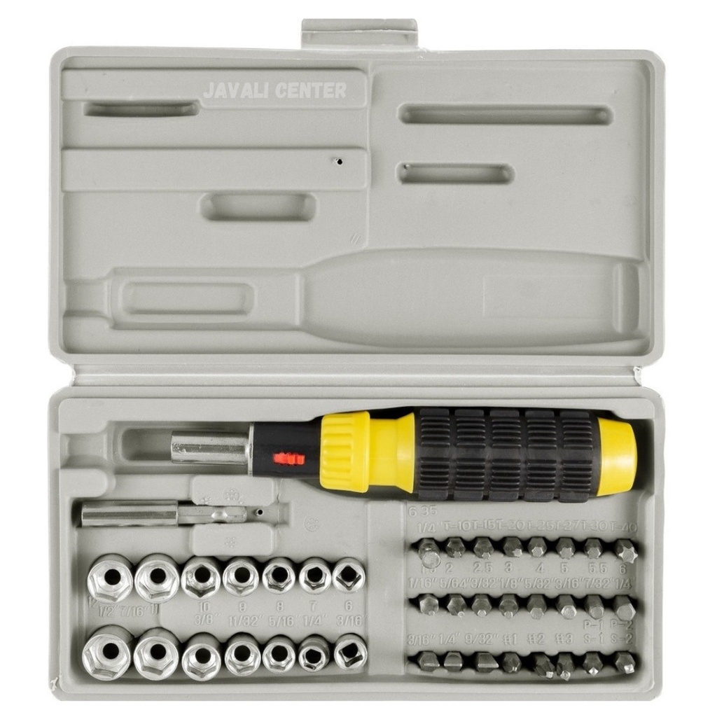 Jogo Chave Fenda Catracada Bits Soquetes Sextavado Kit 41 para Oficina, mecanica trabalho residencial e Profissional, Aço Vanádio Mateta Completa com 41 chaves.