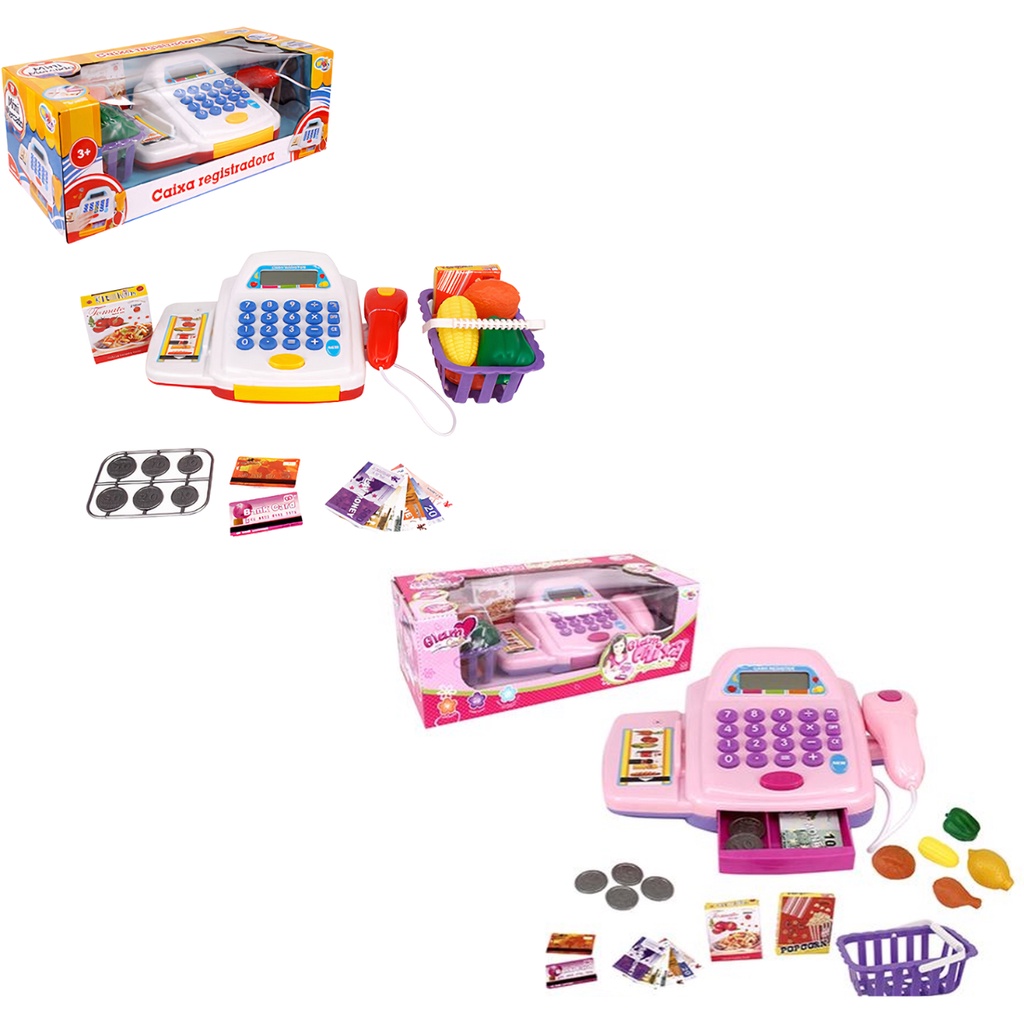 Caixa Registradora Infantil Som Luz E Calculadora Mercadinho Rosa Branca Maquina Registradora