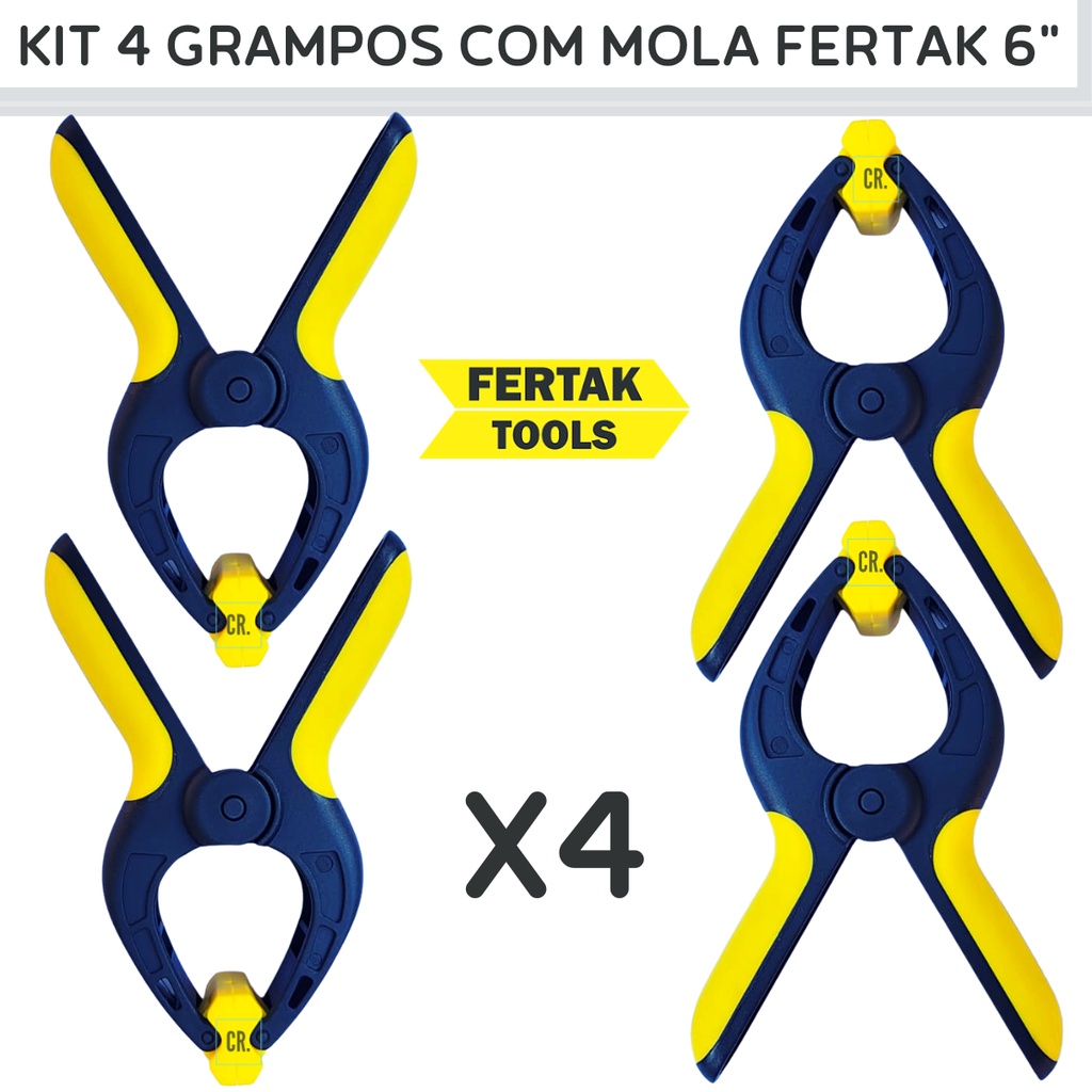 Kit 4 Grampos Com Mola Multiuso Fertak 6" Sargento Grampo Reforçado Para Marceneiro, Serralheiro