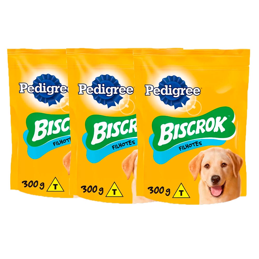 Kit 3 Biscoito Pedigree Biscrok Cães Filhotes 300g em Oferta na Shopee