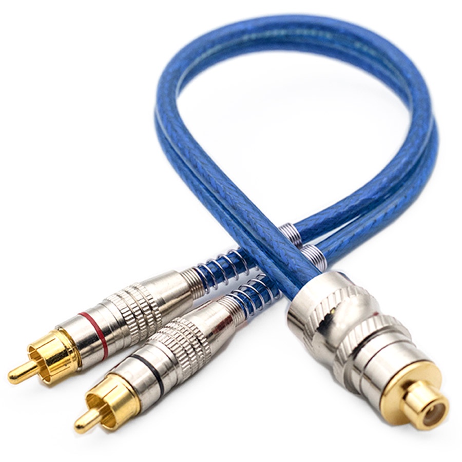 Detalhes do Kit 1 Cabo RCA 5 M + 2 Y Dupla Blindagem Cobre Azul Som
