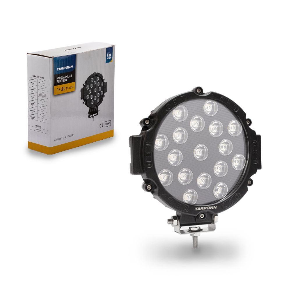 Farol Auxiliar Tarponn Redondo 17 LED 51W 9-60V 6000K Premium em Oferta na Shopee