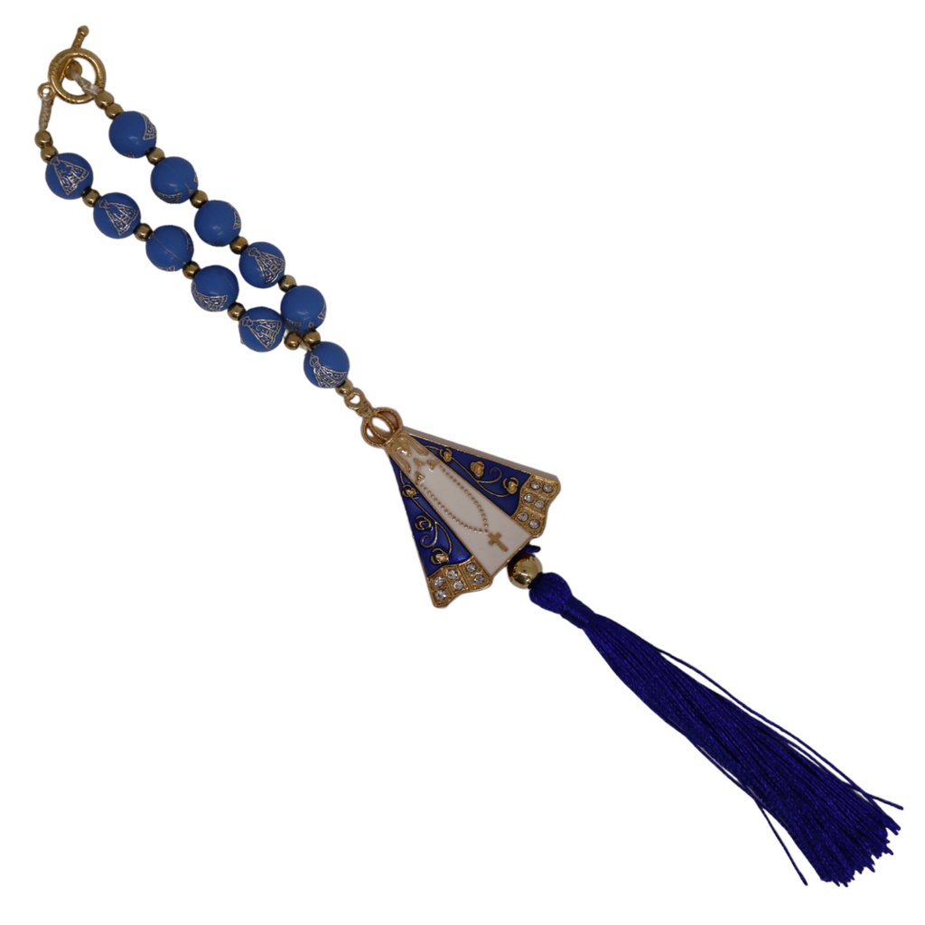 Chaveiro Religioso Metal Pompom Azul Lembrancinha Nossa Senhora da Conceição Aparecida Mãe de Deus Rainha dos Anjos