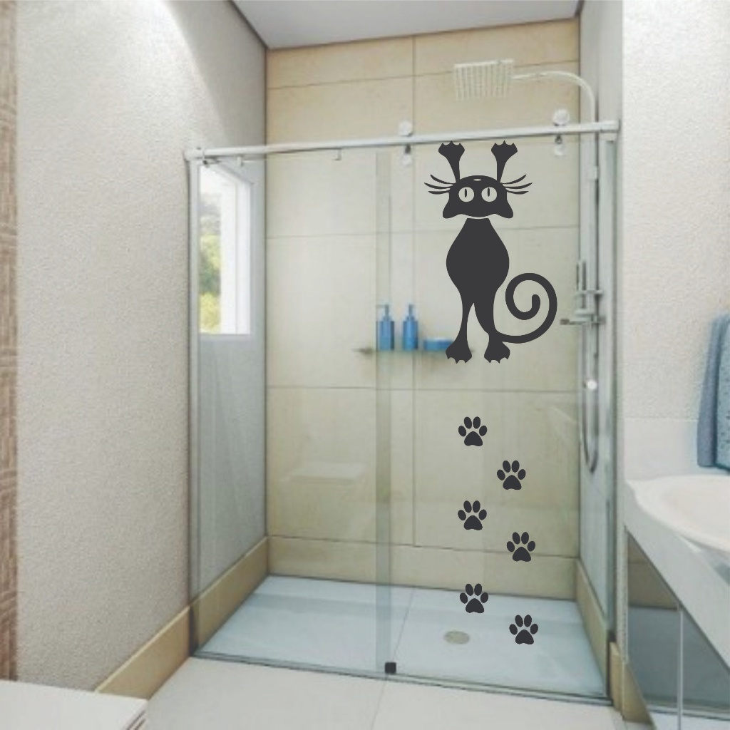 Adesivo para box de banheiro Gato Subindo, Box | Parede | Vidro | Carro