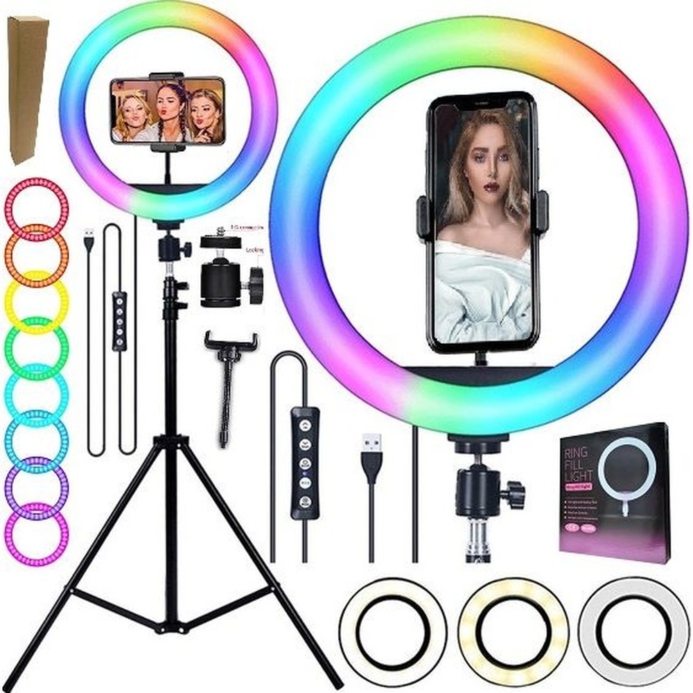 Ring Light Colorido 8 Polegadas  com Tripe 2,10mt - Kit  RGB