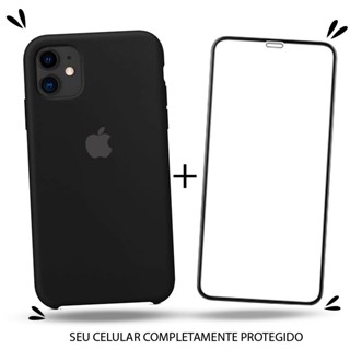 Kit 2em1 Capa + Pelicula Para iPhone 11 - Case Silicone Aveludada + Pelicula de Vidro 3D Full Cover