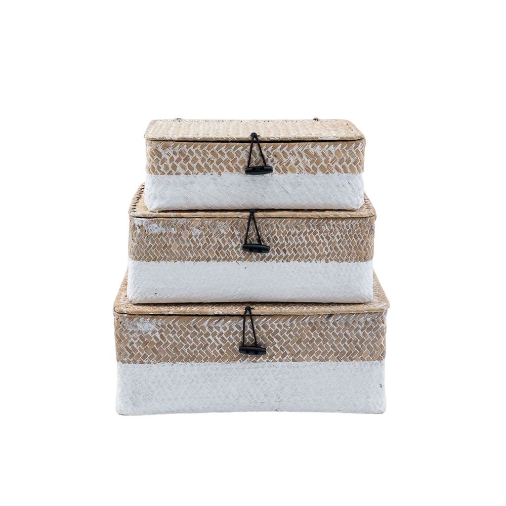 Kit 3 caixas organizadoras armazenamento decorativa palha seagrass - Oikos em Oferta na Shopee