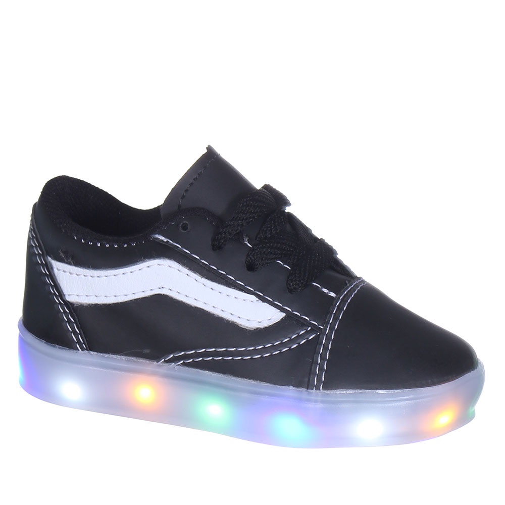 Tenis Calcado com Luz Pisca Preto Listrado Infantil Masculino