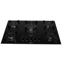 Cooktop 5 Bocas Preto com Mesa de Vidro e Tripla Chama Atlas U Top Bivolt