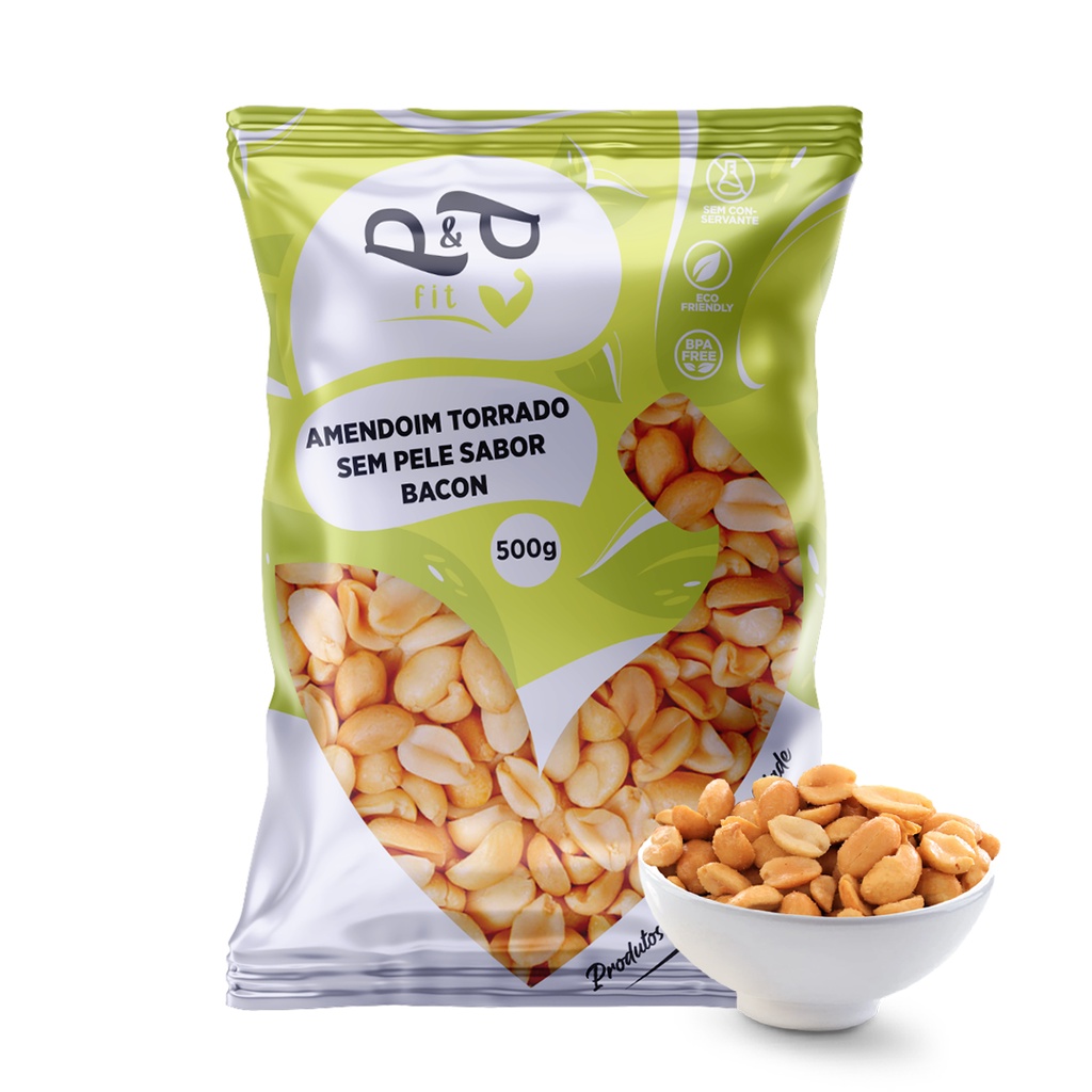 Amendoim Torrado Sabor Bacon 500g - P&P em Oferta na Shopee