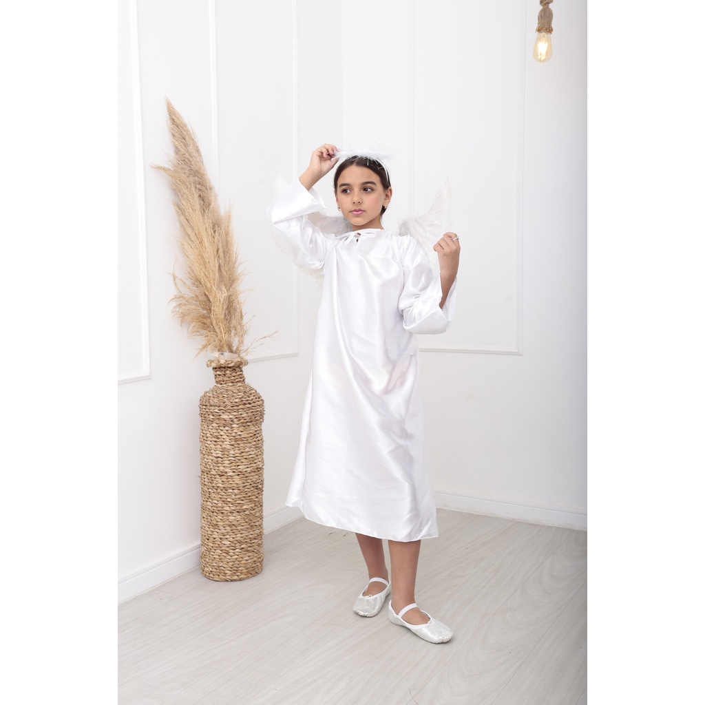 Fantasia Kit Anjo Infantil Tunica Asa de Anjo Aureola Carnaval Halloween Querubim Teatro Festa Batismo Coroacao