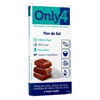 Only4 Flor de Sal Chocolate Vegano com 70% cacau Sem Lactose 80g Display com 6 Unidades
