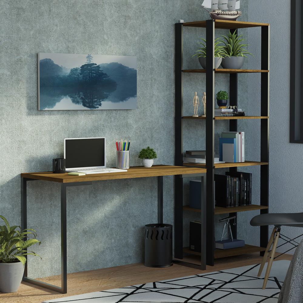 Conjunto Escritório Home Office com Mesa Industrial + Estante Preto/Rustic Madesa em Oferta na Shopee