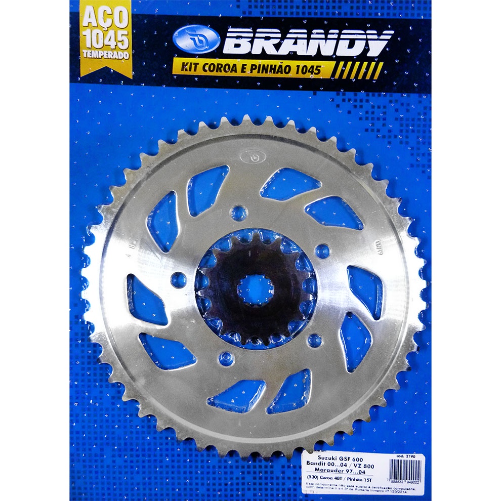 Kit Relação para Moto Suzuki GSF 600 Bandit 2000 até 2004 / Suzuki VZ 800 Marauder 1997 até 2004 Sem Corrente - Brandy