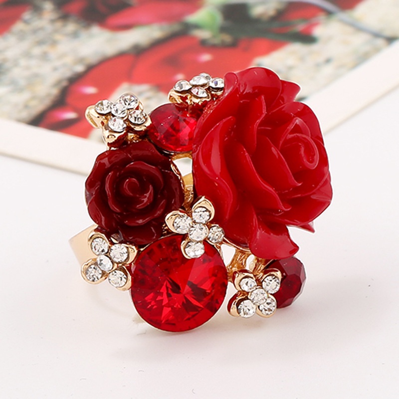 Nova Moda Doce Resina Rosa Ajustável Anel Personalizado Étnico Vermelho Zircão Cristal Noiva De Casamento Jóias Bague Fe
