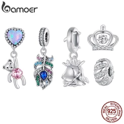 Bamoer 925 Sterling Silver Crown Peacock Feather Bear Rose Bead Acessórios De Moda Feminina Bijuteria