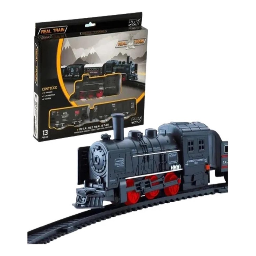 Ferrorama Locomotiva Trem Super Trilhos Real Train 13 Pcs