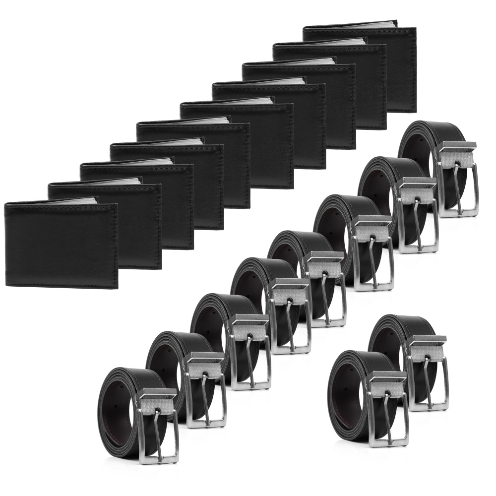 Kit Com 10 Carteiras Simples Fh Vestuarios e 10 Cinto Dupla Face
