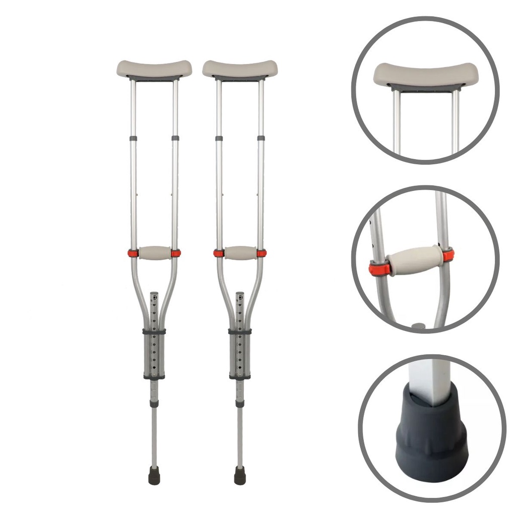 Par Muleta Universal Axilar C Ajuste Alumínio 130kg Dellamed