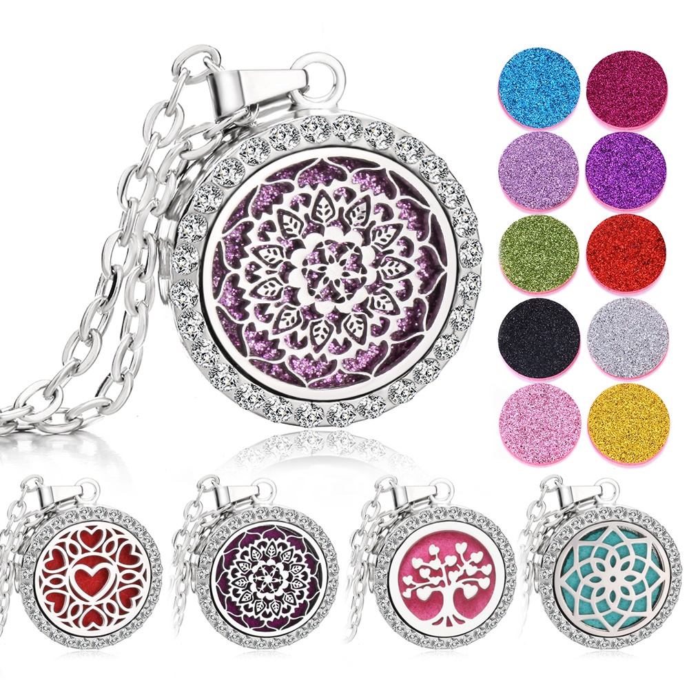 Colar Difusor De Flor De Rhinestone Aromaterapia Aroma De Óleo Essencial Perfume Jóias em Oferta na Shopee