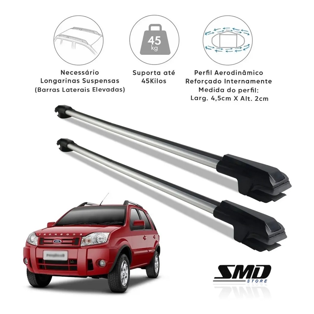 Rack Travessa de Teto Prata Aluminio Ford Ecosport 2010 Á 2012