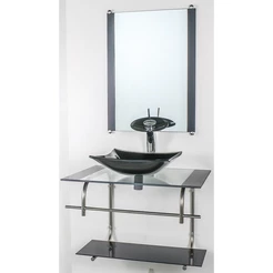 GABINETE DE VIDRO PARA BANHEIRO INOX 60CM CUBA QUADRADA PRETO